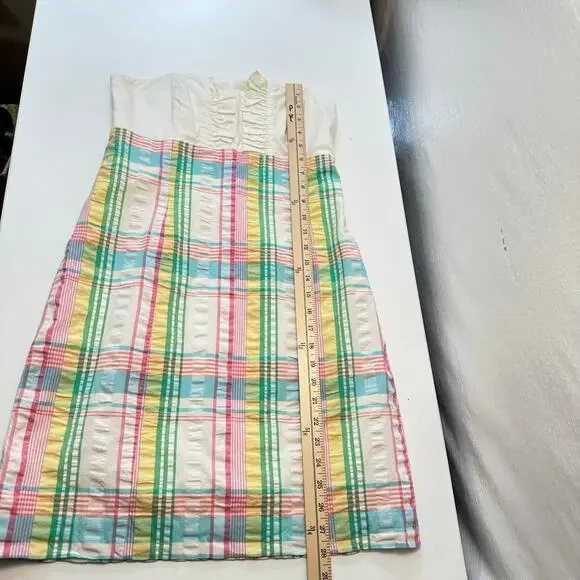 Lilly Pulitzer Summer Plaid Tie Back Ruffle Strapless Franco Dress Size 6 Beach - Picture 12 of 15